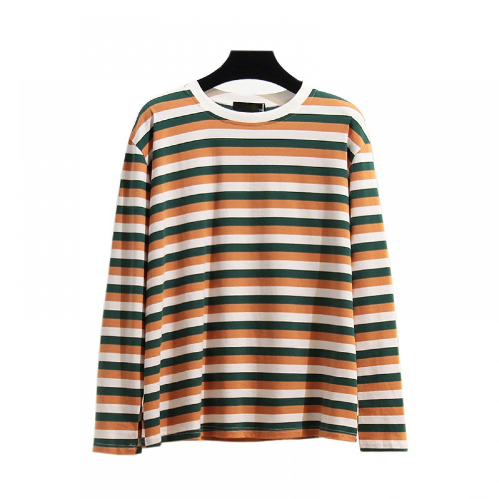 New Super Large Size Women's Striped T-Shirt Fat Fashion Thin Color Striped Bottoming Shirt